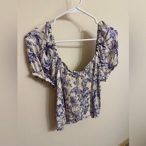 H&M Blue and White Floral Babydoll Top